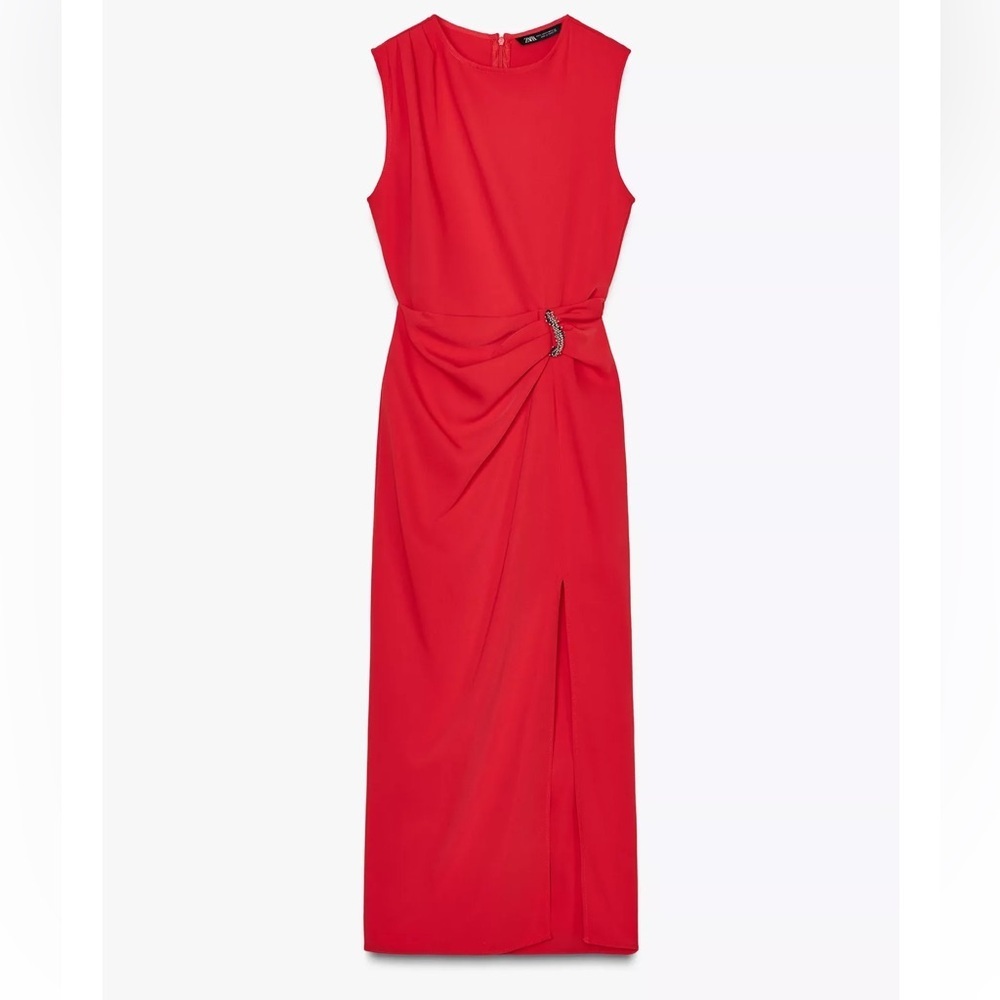 NWT Zara Midi Dress Red With Hardware Rouge Rare Small New 3897/100 Maxi Long - Picture 7 of 14